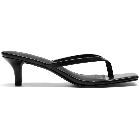 Dream Pairs Women Black Faux Leather  Square Open Toe  Low Heels Sandals Shoes - Picture 2 of 8